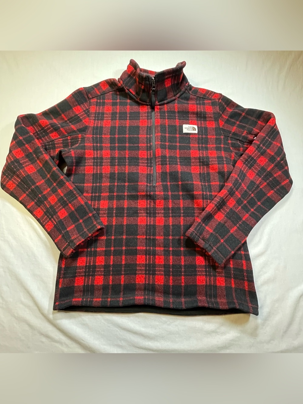The North Face Gordon Lyons Pullover Men's M Red Plaid 1/4 Zip Fleece Sweater